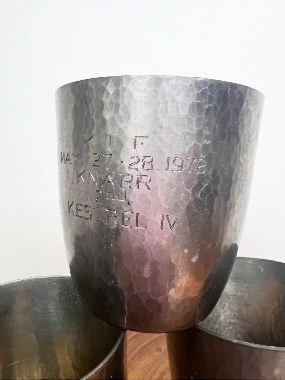 PORTER BLANCHARD 70’s Vintage Sail Boat Racing Hand Hammered Pewter Tumblers 3